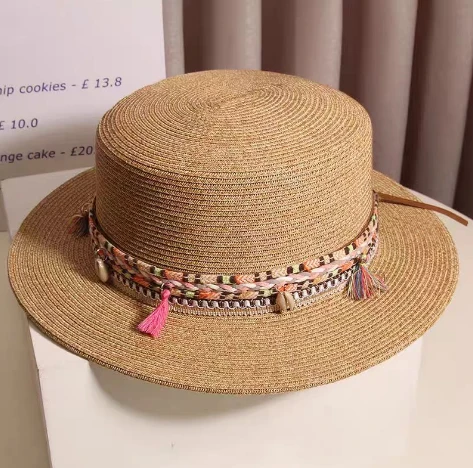 Boho šika brūna papīra salmu sieviešu cepure