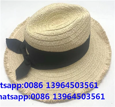 Melna Bowknot pušķis Fedora Saules salmu cepure
