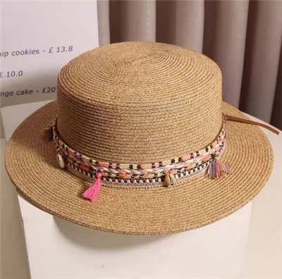 Boho šika brūna papīra salmu sieviešu cepure
