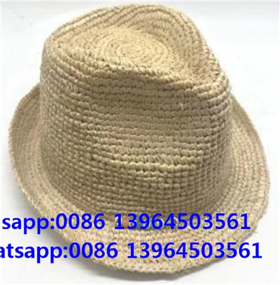 Ar rokām austa tamborēta Fedora mīksta salmu cepure